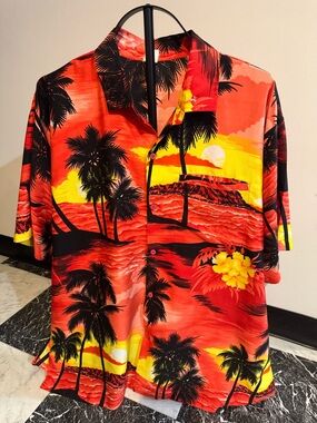 Vintage Hawaiian Shirt Rima Large Sunset Palm Tree Aloha Dadcore Vacation Vibes